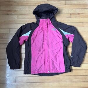 The North Face HyVent Pink Brown Hooded Fleece Lined Ski Jacket Womens Medium